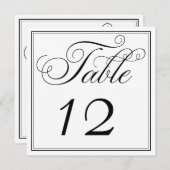 黒エレガントと白のスクリプトテーブル番号カード 招待状 (正面/裏面)