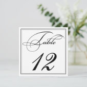黒エレガントと白のスクリプトテーブル番号カード 招待状 (スタンド正面)