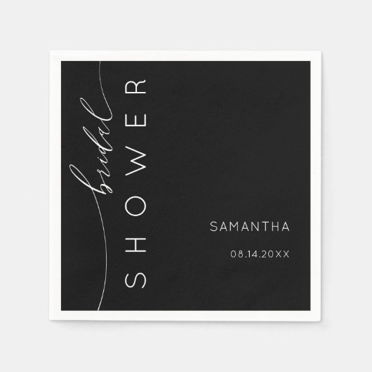 黒エレガントと白のスクリプトブライダルシャワー スタンダードカクテルナプキン (正面)