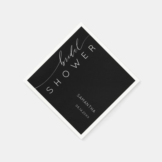 黒エレガントと白のスクリプトブライダルシャワー スタンダードカクテルナプキン (角)