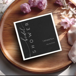 黒エレガントと白のスクリプトブライダルシャワー スタンダードカクテルナプキン