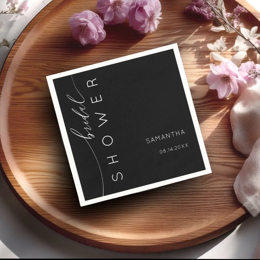 黒エレガントと白のスクリプトブライダルシャワー スタンダードカクテルナプキン