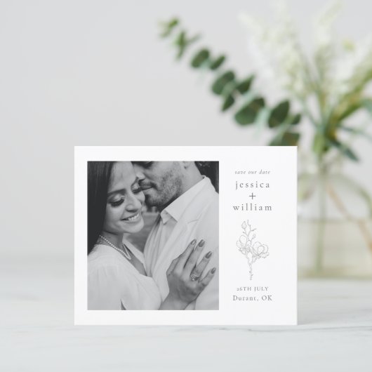 黒エレガントと白のスクリプト写真の日付を保存 (スタンド正面)