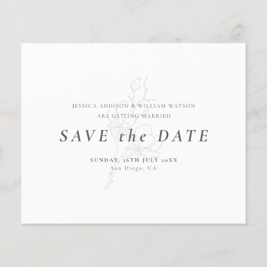 黒エレガントと白のスクリプト写真の日付を保存 (裏面)