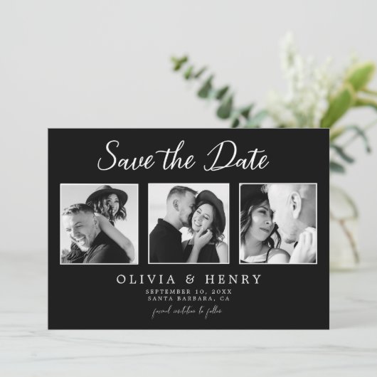 黒エレガントと白のスクリプト3フォト結婚ズ セーブザデート (スタンド正面)