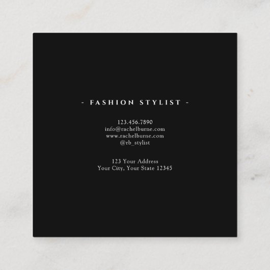 黒エレガントと白のスクリプモダント スクエア名刺 (裏面)