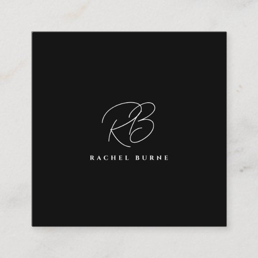 黒エレガントと白のスクリプモダント スクエア名刺 (正面)