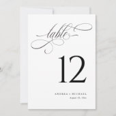 黒エレガントと白のスクリプ結婚トのテーブル番号 招待状 (正面)