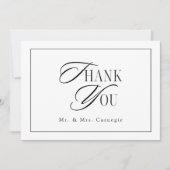 黒エレガントと白のスクリプ結婚トの写真 サンキューカード (正面)