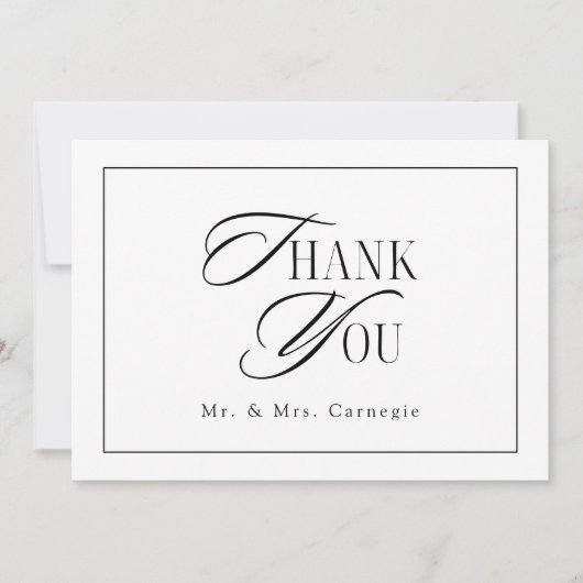 黒エレガントと白のスクリプ結婚トの写真 サンキューカード (正面)