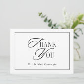 黒エレガントと白のスクリプ結婚トの写真 サンキューカード (スタンド正面)
