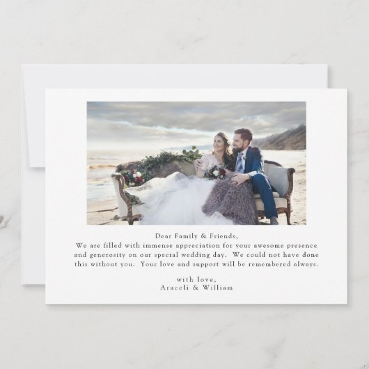 黒エレガントと白のスクリプ結婚トの写真 サンキューカード (裏面)