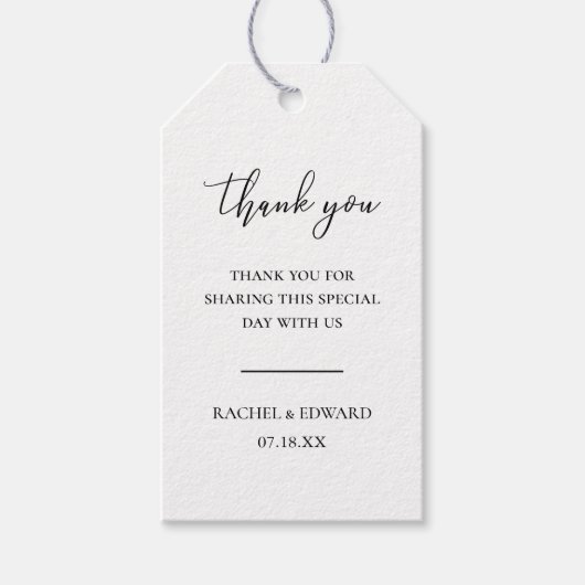 黒エレガントと白のスクリプ結婚ト ギフトタグ (正面)