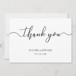 黒エレガントと白のスクリプ結婚ト サンキューカード