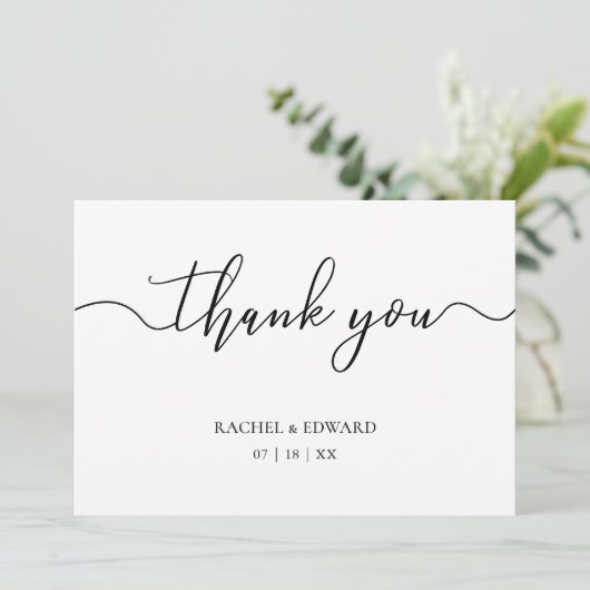 黒エレガントと白のスクリプ結婚ト サンキューカード (スタンド正面)