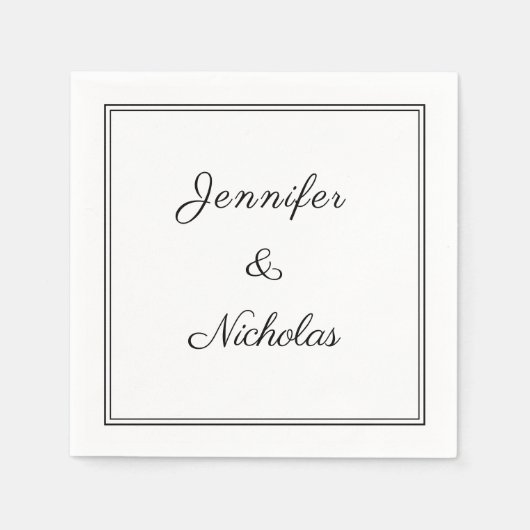 黒エレガントと白のスクリプ結婚ト スタンダードカクテルナプキン (正面)