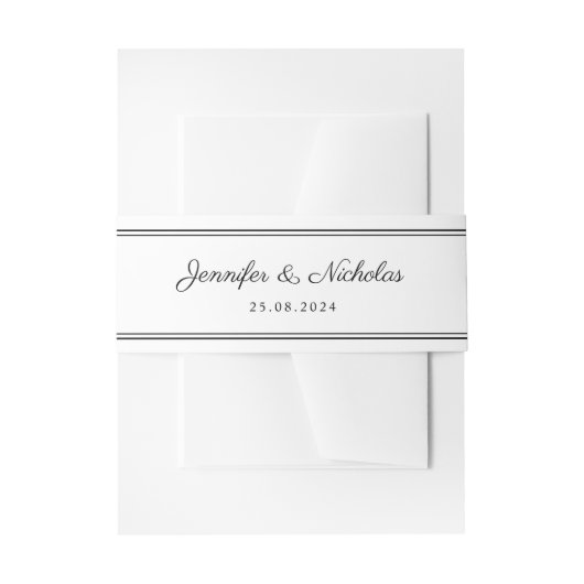 黒エレガントと白のスクリプ結婚ト 招待状ベリーバンド (正面例)