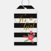 黒エレガントと白のストライプフローラ ギフトタグ (正面)