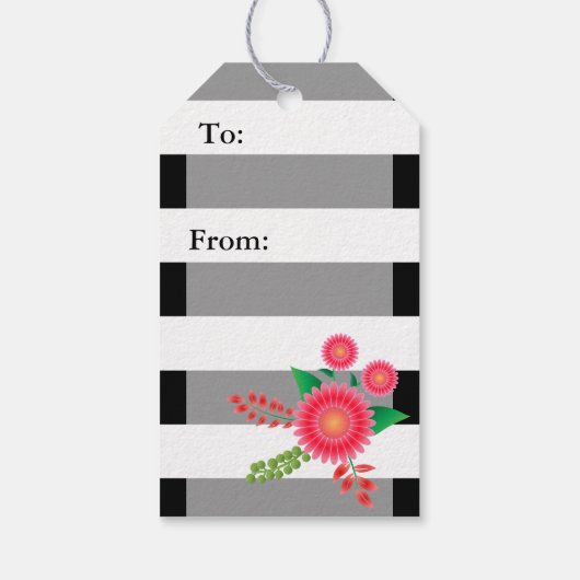 黒エレガントと白のストライプフローラ ギフトタグ (裏面)