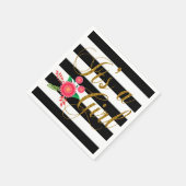 黒エレガントと白のストライプフローラ スタンダードカクテルナプキン (角)