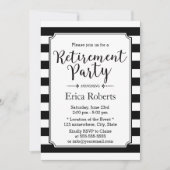 黒エレガントと白のストライプ退職パーティー 招待状 (正面)