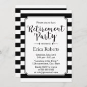 黒エレガントと白のストライプ退職パーティー 招待状 (正面/裏面)