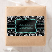 黒エレガントと白のダマスクとティール（緑がかった色）ブルー ラベル (インサイチュ)