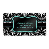 黒エレガントと白のダマスクとティール（緑がかった色）ブルー ラベル (正面)