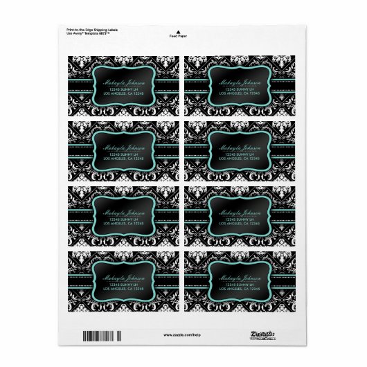 黒エレガントと白のダマスクとティール（緑がかった色）ブルー ラベル (フルシート)