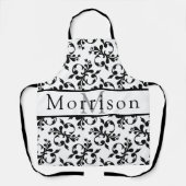 黒エレガントと白のダマスクフランスのパターン エプロン (正面)