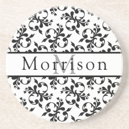 黒エレガントと白のダマスクフランスのパターン コースター