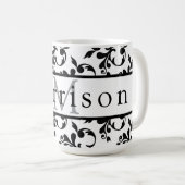 黒エレガントと白のダマスクフランスのパターン コーヒーマグカップ (正面右)
