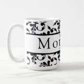 黒エレガントと白のダマスクフランスのパターン コーヒーマグカップ (左)