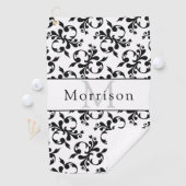 黒エレガントと白のダマスクフランスのパターン ゴルフタオル (インサイチュ)