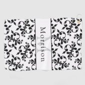 黒エレガントと白のダマスクフランスのパターン ゴルフタオル (横)