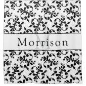 黒エレガントと白のダマスクフランスのパターン シャワーカーテン (正面)