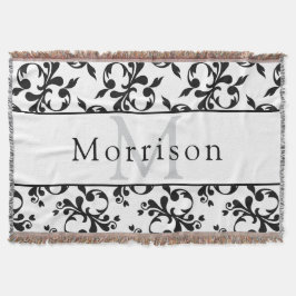 黒エレガントと白のダマスクフランスのパターン スローブランケット