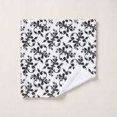 黒エレガントと白のダマスクフランスのパターン バスタオルセット (ウォッシュタオル)