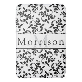 黒エレガントと白のダマスクフランスのパターン バスマット