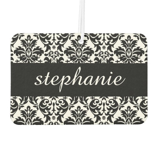 黒エレガントと白のダマスク模様 カーエアーフレッシュナー (裏面)