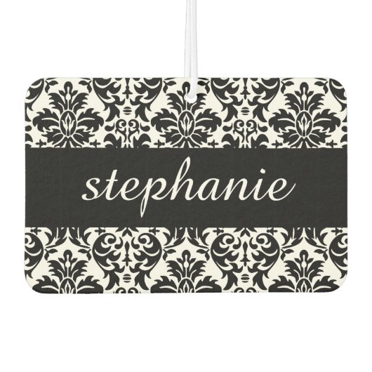 黒エレガントと白のダマスク模様 カーエアーフレッシュナー (正面)