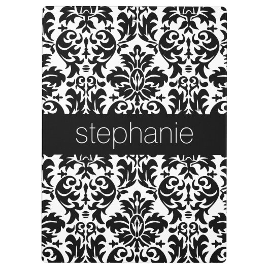 黒エレガントと白のダマスク模様 クリップボード (裏面)