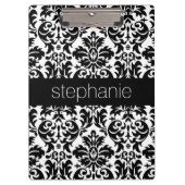 黒エレガントと白のダマスク模様 クリップボード (正面)