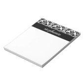 黒エレガントと白のダマスク模様 ノートパッド (回転)