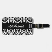 黒エレガントと白のダマスク模様 ラゲッジタグ (正面横)