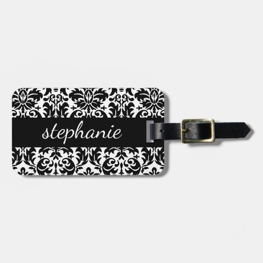 黒エレガントと白のダマスク模様 ラゲッジタグ (正面横)