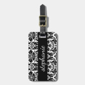 黒エレガントと白のダマスク模様 ラゲッジタグ (正面縦)