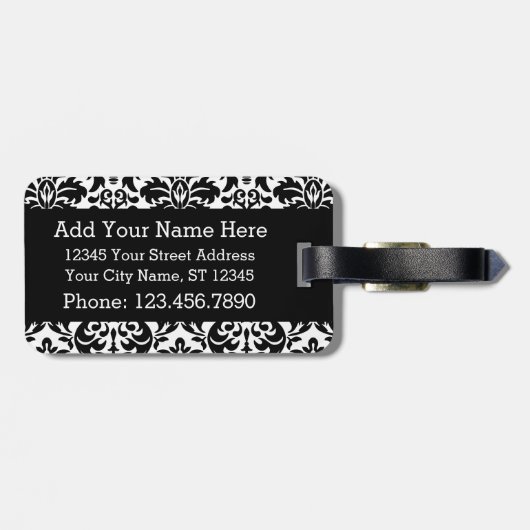 黒エレガントと白のダマスク模様 ラゲッジタグ (裏面横)