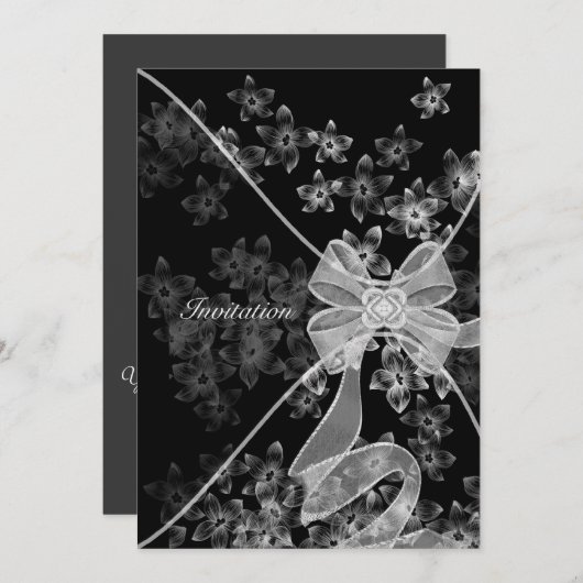 黒エレガントと白のハナミズキパーティー 招待状 (正面/裏面)