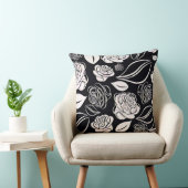 黒エレガントと白のバラと葉 クッション (椅子)